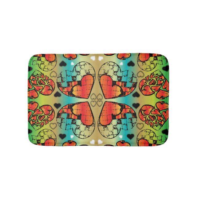 Red and green Whimsical Romantic Hearts pattern Bath Mat (Front)