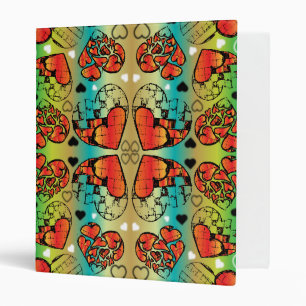Red and green Whimsical Romantic Hearts pattern Binder