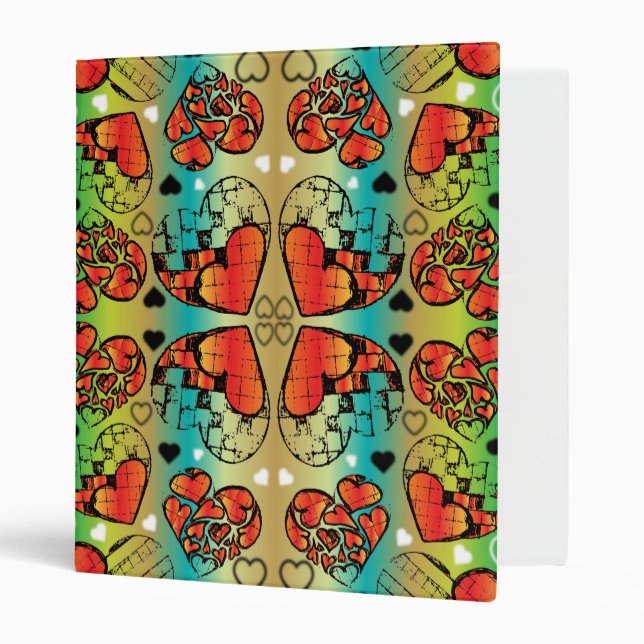 Red and green Whimsical Romantic Hearts pattern Binder (Front/Inside)