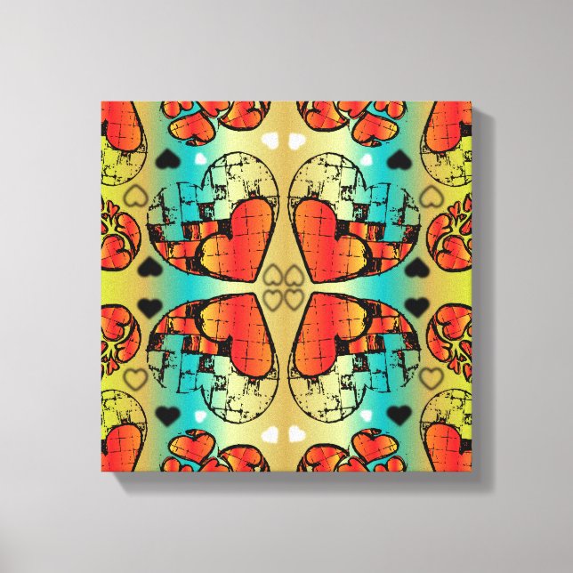 Red and green Whimsical Romantic Hearts pattern Canvas Print (Front)