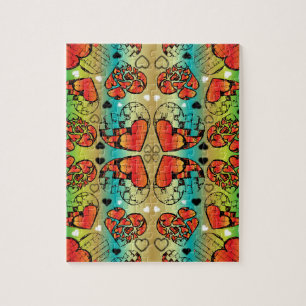 Red and green Whimsical Romantic Hearts pattern Jigsaw Puzzle