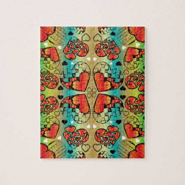 Red and green Whimsical Romantic Hearts pattern Jigsaw Puzzle (Vertical)