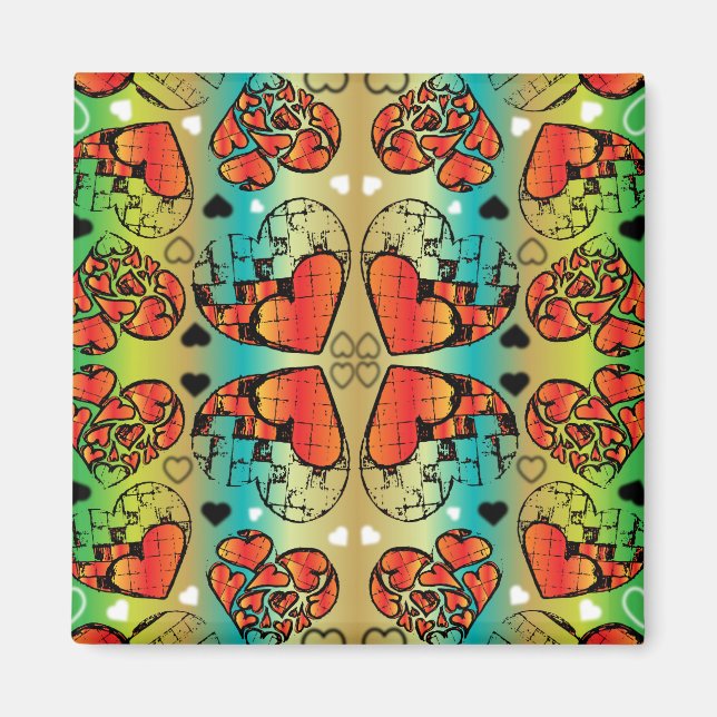 Red and green Whimsical Romantic Hearts pattern Magnet (Front)