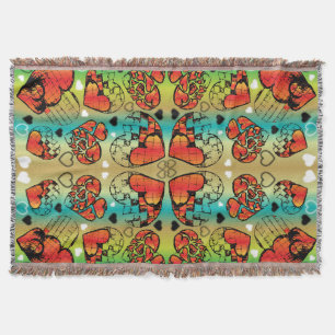 Red and green Whimsical Romantic Hearts pattern Throw Blanket
