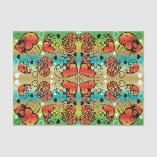 Red and green Whimsical Romantic Hearts pattern Tissue Paper (Front)