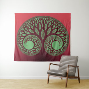 Red and Green Whimsical Spiritual Tree Tapestry