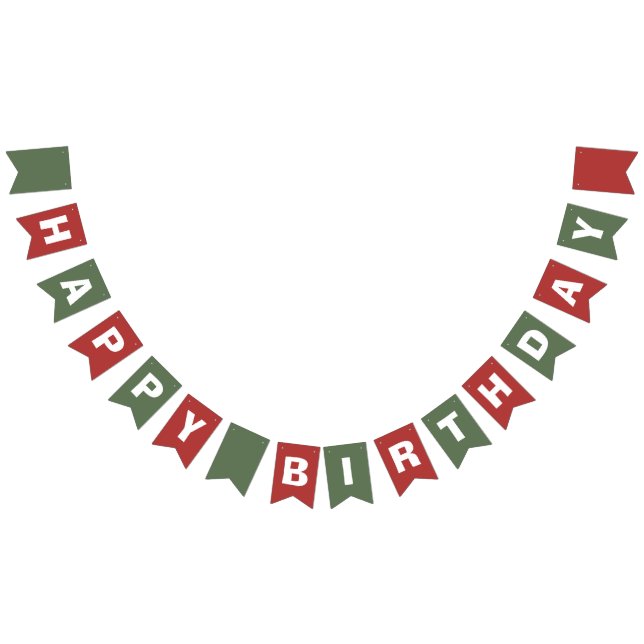 Red and Green Winter Christmas Happy 1st Birthday Bunting Flags (All)