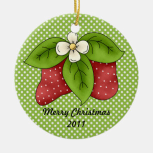 Red and Green Winter Christmas Strawberry Design Ceramic Ornament