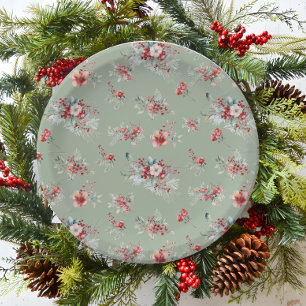 Red and Green Winter Floral Bridal Shower Paper Plate