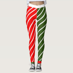 Red and Green with Candy Cane Striped Leggings