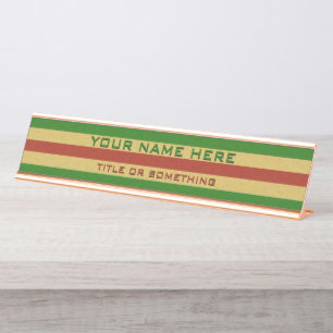 Red and Green Wood Print Desk Name Plate