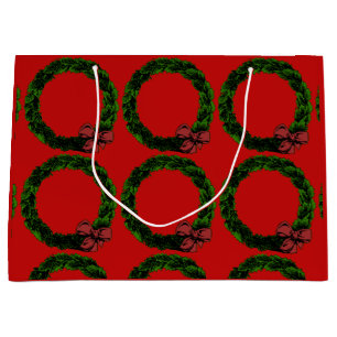 Red and Green Wreath Christmas Large Gift Bag