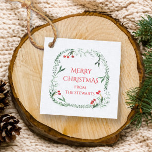 Red and Green Wreath Merry Christmas Gift Favour Tags