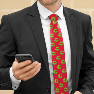 Red and Green XOXO Kissing Lips Tie