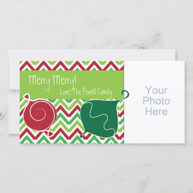 Red and Green Zig Zag Holiday/Christmas Photo Card (Front)