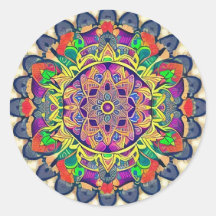 Red and Greens Mandala  Classic Round Sticker