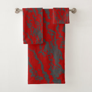 Red and Grey abstract Bath Towel Set