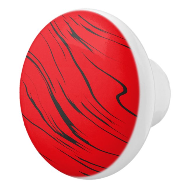 Red and Grey abstract Ceramic Knob (Right)