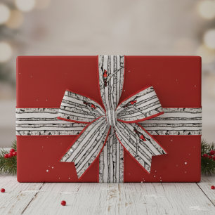 Red and Grey Birch Trees and Red Cardinal Birds Grosgrain Ribbon