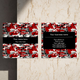 Red and Grey Camo, Camouflage, Military, Army Square Business Card