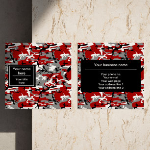 Red and Grey Camo, Camouflage, Military, Army Square Business Card