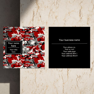 Red and Grey Camo, Camouflage, Military, Army Square Business Card