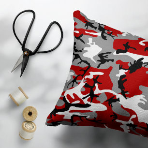 Red and Grey Camouflage, Military, Army Accent Pillow