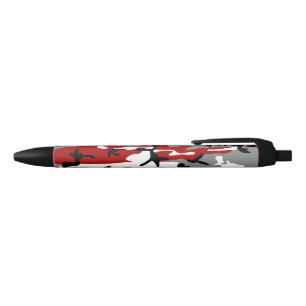 Red and Grey Camouflage, Military, Army Black Ink Pen