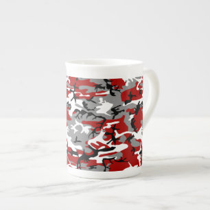 Red and Grey Camouflage, Military, Army Bone China Mug
