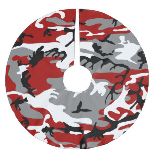 Red and Grey Camouflage, Military, Army Brushed Polyester Tree Skirt