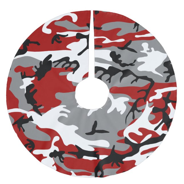 Red and Grey Camouflage, Military, Army Brushed Polyester Tree Skirt (Front)