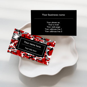 Red and Grey Camouflage, Military, Army Business Card