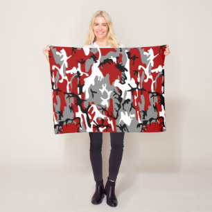 Red and Grey Camouflage, Military, Army Fleece Blanket