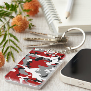 Red and Grey Camouflage, Military, Army Keychain