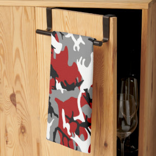 Red and Grey Camouflage, Military, Army Kitchen Towel