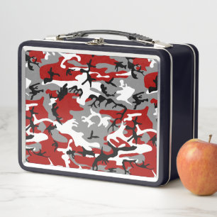 Red and Grey Camouflage, Military, Army Metal Lunch Box