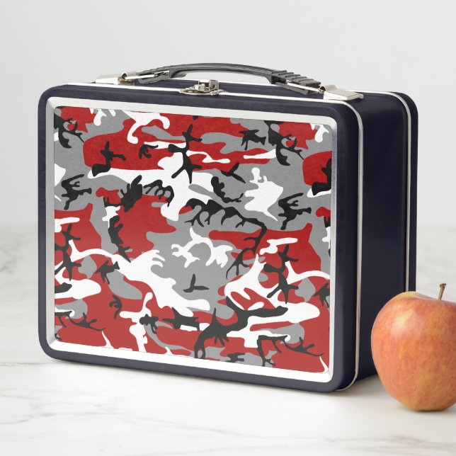 Red and Grey Camouflage, Military, Army Metal Lunch Box (In Situ)