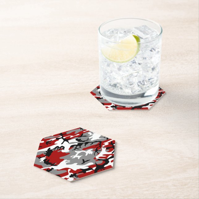 Red and Grey Camouflage, Military, Army Paper Coaster (Insitu)