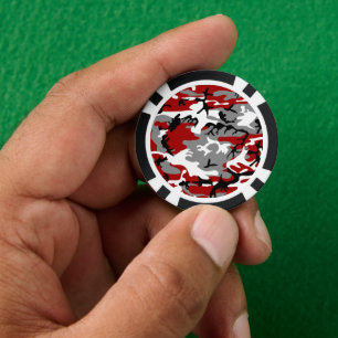 Red and Grey Camouflage, Military, Army Poker Chips