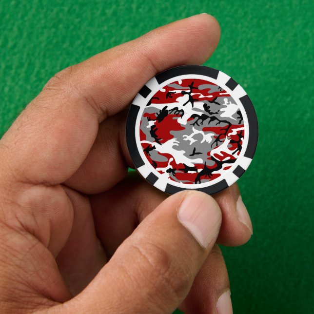 Red and Grey Camouflage, Military, Army Poker Chips (Hand)