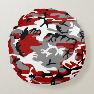 Red and Grey Camouflage, Military, Army Round Pillow