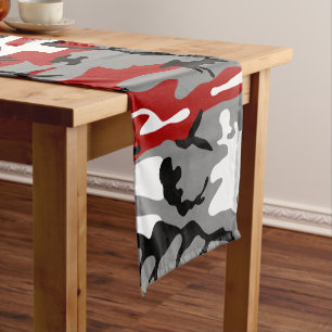 Red and Grey Camouflage, Military, Army Short Table Runner