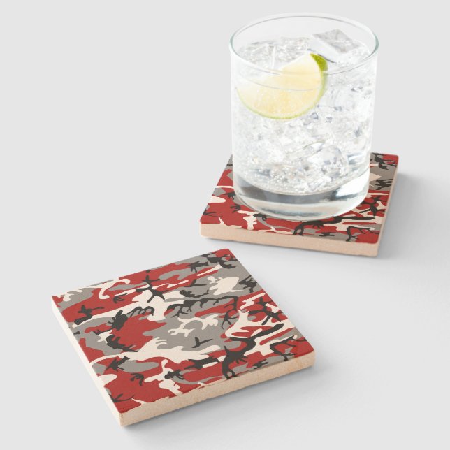 Red and Grey Camouflage, Military, Army Stone Coaster (Side)