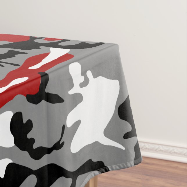 Red and Grey Camouflage, Military, Army Tablecloth (In Situ)