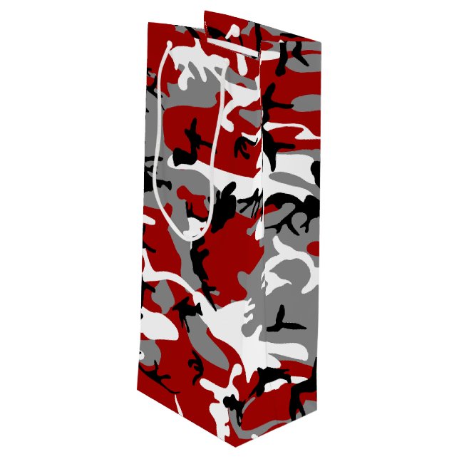 Red and Grey Camouflage, Military, Army Wine Gift Bag (Back Angled)