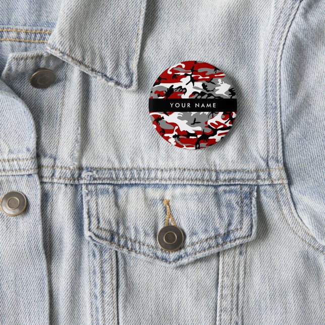 Red and Grey Camouflage Your name Personalize 2 Inch Round Button (In Situ)