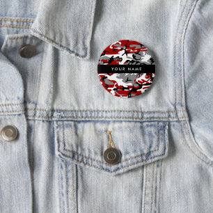 Red and Grey Camouflage Your name Personalize 2 Inch Round Button