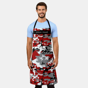 Red and Grey Camouflage Your name Personalize Apron