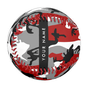 Red and Grey Camouflage Your name Personalize Baseball