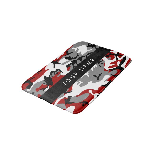Red and Grey Camouflage Your name Personalize Bath Mat (Angled)